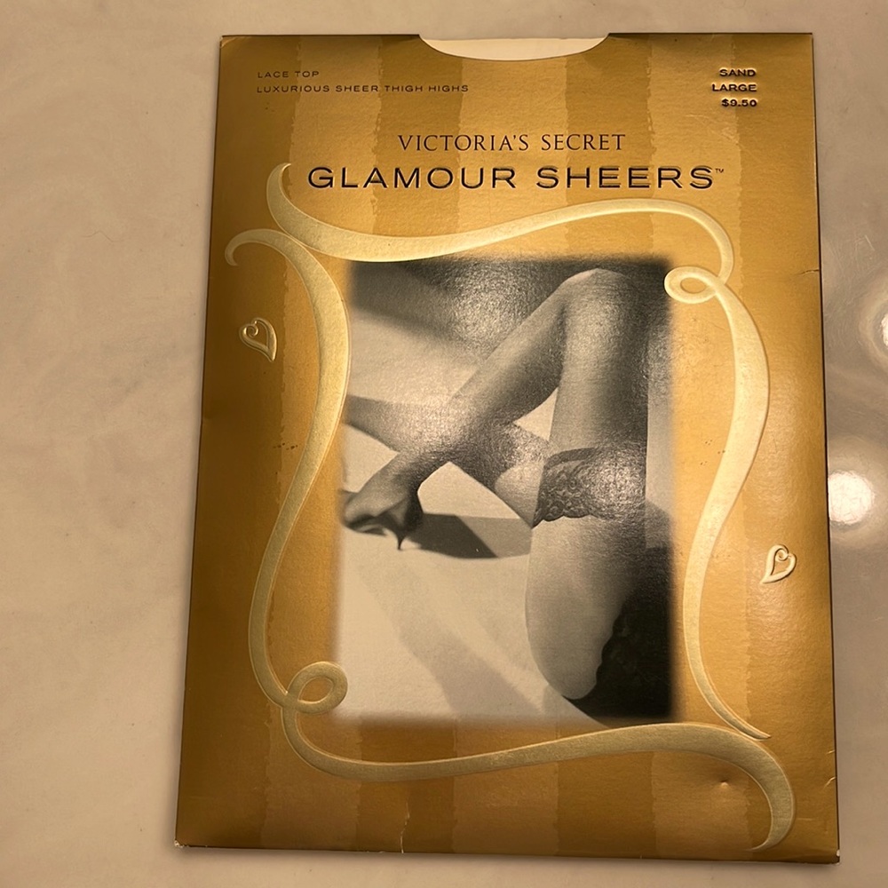 Vintage Victoria’ Secret Glamour Sheers Thigh High Stockings Size Large Sand